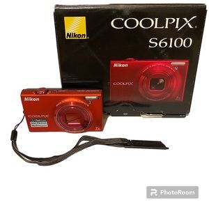 Nikon COOLPIX S6100 Digital Camera with original box, accessories & extras, Red
